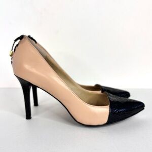 Nude and Black Pointed Toe High Heels